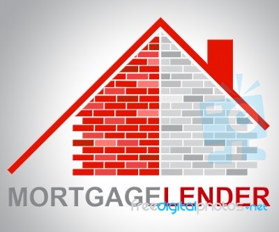 Mortgage Lender Means Home Loan And Borrow Stock Image