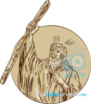 Moses Raising Staff Circle Etching Stock Image