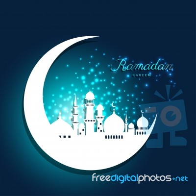 Mosque In Moon With Light For Ramadan Of Islam Stock Image