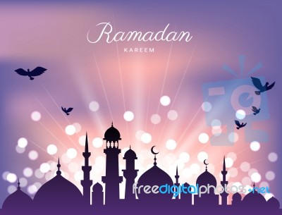 Mosque Silhouette And Abstract Light For Ramadan Of Islam Stock Image