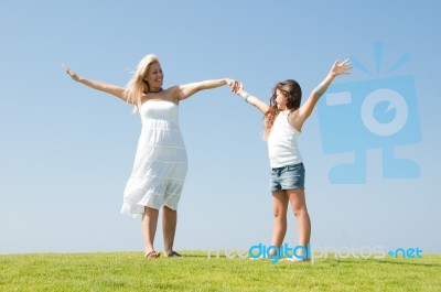 Mother and Daughter in outdoor Stock Photo