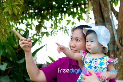 Mother And Daughter   In The Park Stock Photo