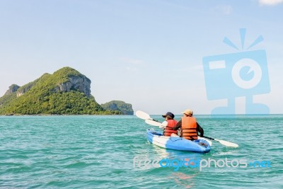 Mother And Daughter On Kayak Stock Photo