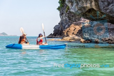 Mother And Daughter On Kayak Stock Photo