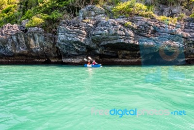 Mother And Daughter On Kayak Stock Photo