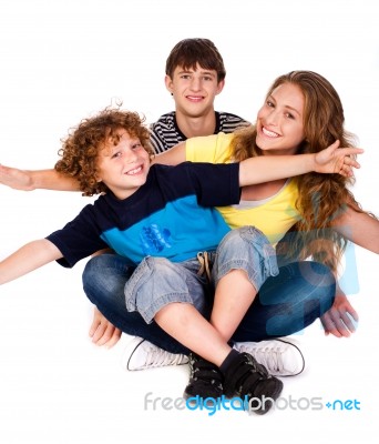 Mother Having Fun With Kids Stock Photo