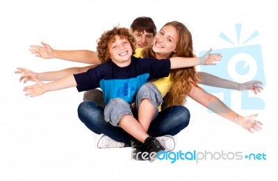 Mother Having Fun With Kids Stock Photo