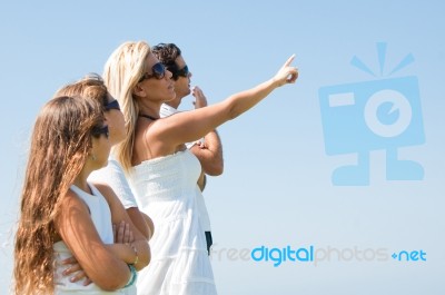 mother pointing forward Stock Photo