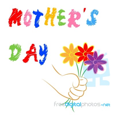 Mother's Day Flowers Indicates Mum Happy And Bouquet Stock Image