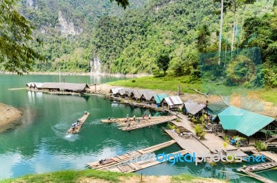 Motor Raft Wharf In Ratchaprapha Dam At Khao Sok National Park, Surat Thani, Thailand Stock Photo