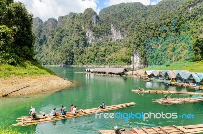 Motor Raft Wharf In Ratchaprapha Dam At Khao Sok National Park, Surat Thani, Thailand Stock Photo