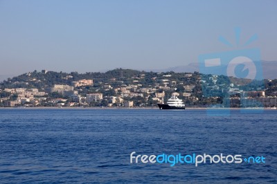 Motorboat Crusing In The Mediterranean Sea, French Riviera, Cannes Stock Photo