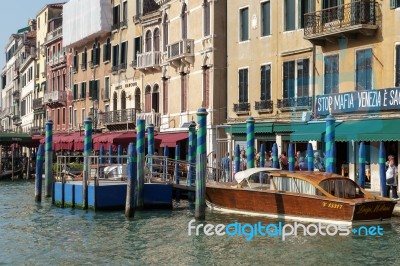 Motorboat Moored In Venice Stock Photo