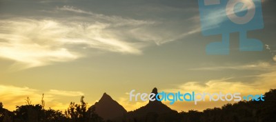 Mount Beerwah In The Afternoon Sun Stock Photo