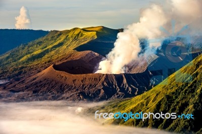 Mount Bromo Volcano (gunung Bromo)in Bromo Tengger Semeru National Park, East Java, Indonesia Stock Photo