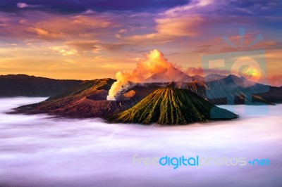 Mount Bromo Volcano (gunung Bromo)in Bromo Tengger Semeru National Park, East Java, Indonesia Stock Photo