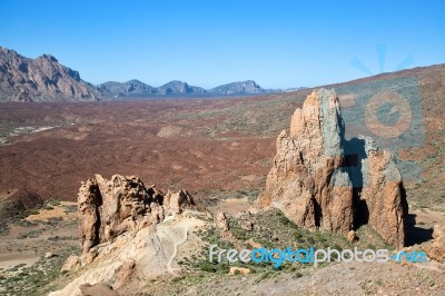 Mount Teide Caldera And It's Surrounding Mountains Stock Photo