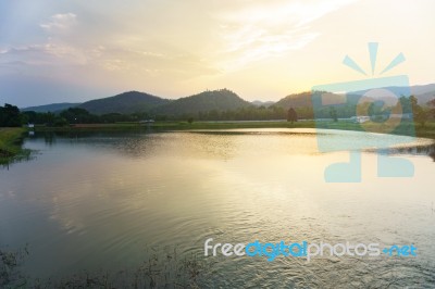 Mount Warning River Sugar Cane And Sun Stock Photo