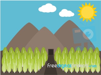 Mountain And Tree View Day Illustration Stock Image