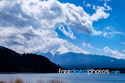 Mountain Fuji With Kawaguchiko Lake Stock Photo