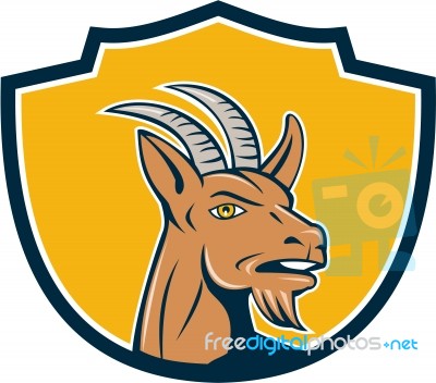 Mountain Goat Head Shield Cartoon Stock Image