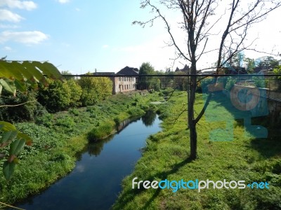 Mountain Panorama, Landscape And Buildings   Stock Photo