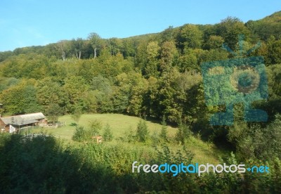 Mountain Panorama, Landscape And Buildings   Stock Photo