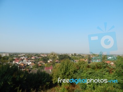 Mountain Panorama, Landscape And Buildings   Stock Photo