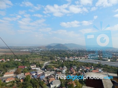 Mountain Panorama, Landscape And Buildings   Stock Photo