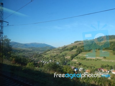 Mountain Panorama, Landscape And Buildings   Stock Photo