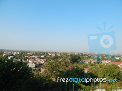 Mountain Panorama, Landscape And Buildings   Stock Photo