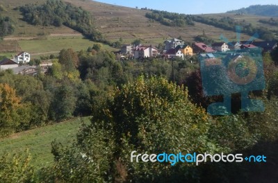 Mountain Panorama, Landscape And Buildings   Stock Photo