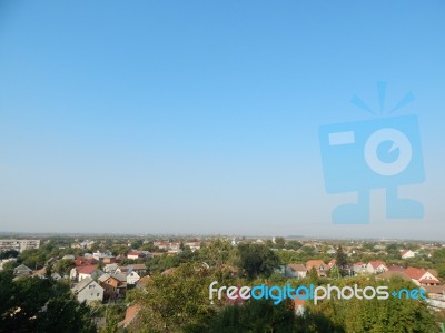 Mountain Panorama, Landscape And Buildings   Stock Photo