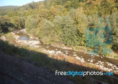 Mountain Panorama, Landscape And Buildings   Stock Photo