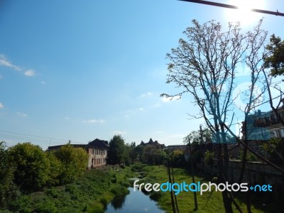 Mountain Panorama, Landscape And Buildings   Stock Photo