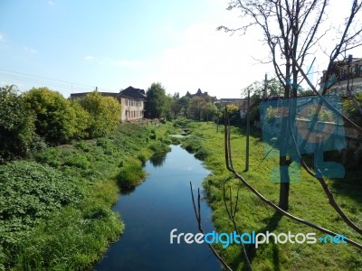 Mountain Panorama, Landscape And Buildings   Stock Photo