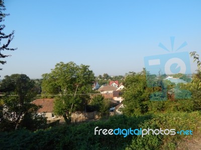 Mountain Panorama, Landscape And Buildings   Stock Photo