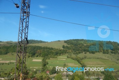 Mountain Panorama, Landscape And Buildings   Stock Photo