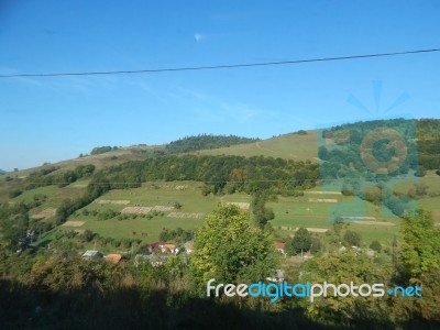 Mountain Panorama, Landscape And Buildings   Stock Photo