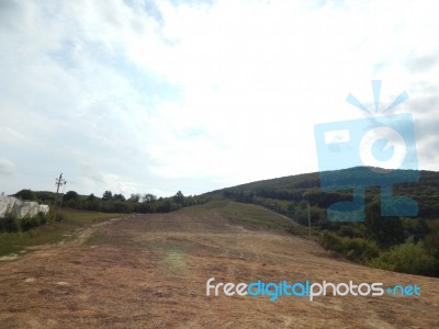 Mountain Panorama, Landscape And Buildings Stock Photo