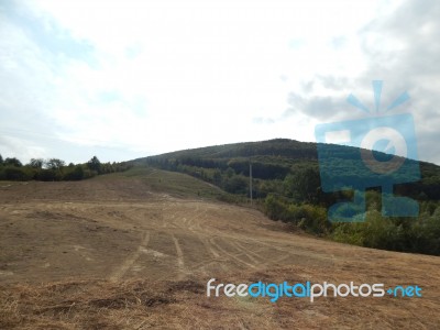 Mountain Panorama, Landscape And Buildings Stock Photo