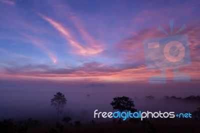 Mountain Valley During Sunrise At Thung Salaeng Luang Stock Photo