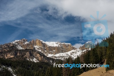 Mountains In The Valley Di Fassa Stock Photo