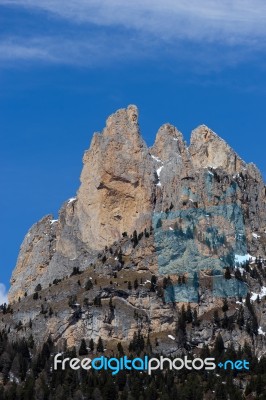 Mountains In The Valley Di Fassa Near Pozza Di Fassa Trentino It… Stock Photo