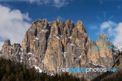 Mountains In The Valley Di Fassa Near Pozza Di Fassa Trentino It… Stock Photo