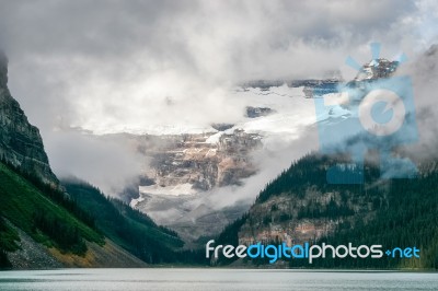 Mountains Surrounding Lake Louise Stock Photo