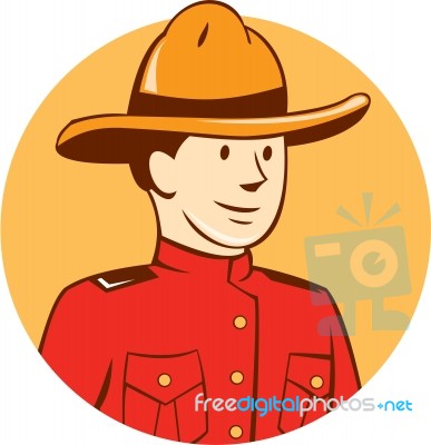 Mounted Police Officer Bust Circle Cartoon Stock Image