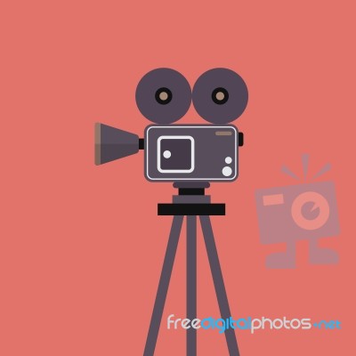 Movie Camera On Tripod Stock Image