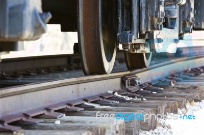 Moving Old Train And The Railway Stock Photo