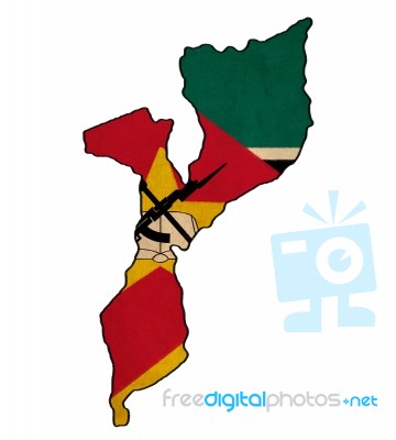 Mozambique Map On Mozambique Flag Drawing ,grunge And Retro Flag… Stock Image